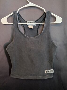 Spalding Black Activewear Racerback Tank Top Cropped Bodycon Lounge Gym Workout